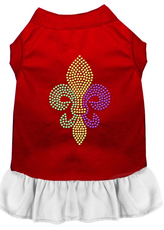 Mardi Gras Fleur De Lis Rhinestone Dress Red with White XS